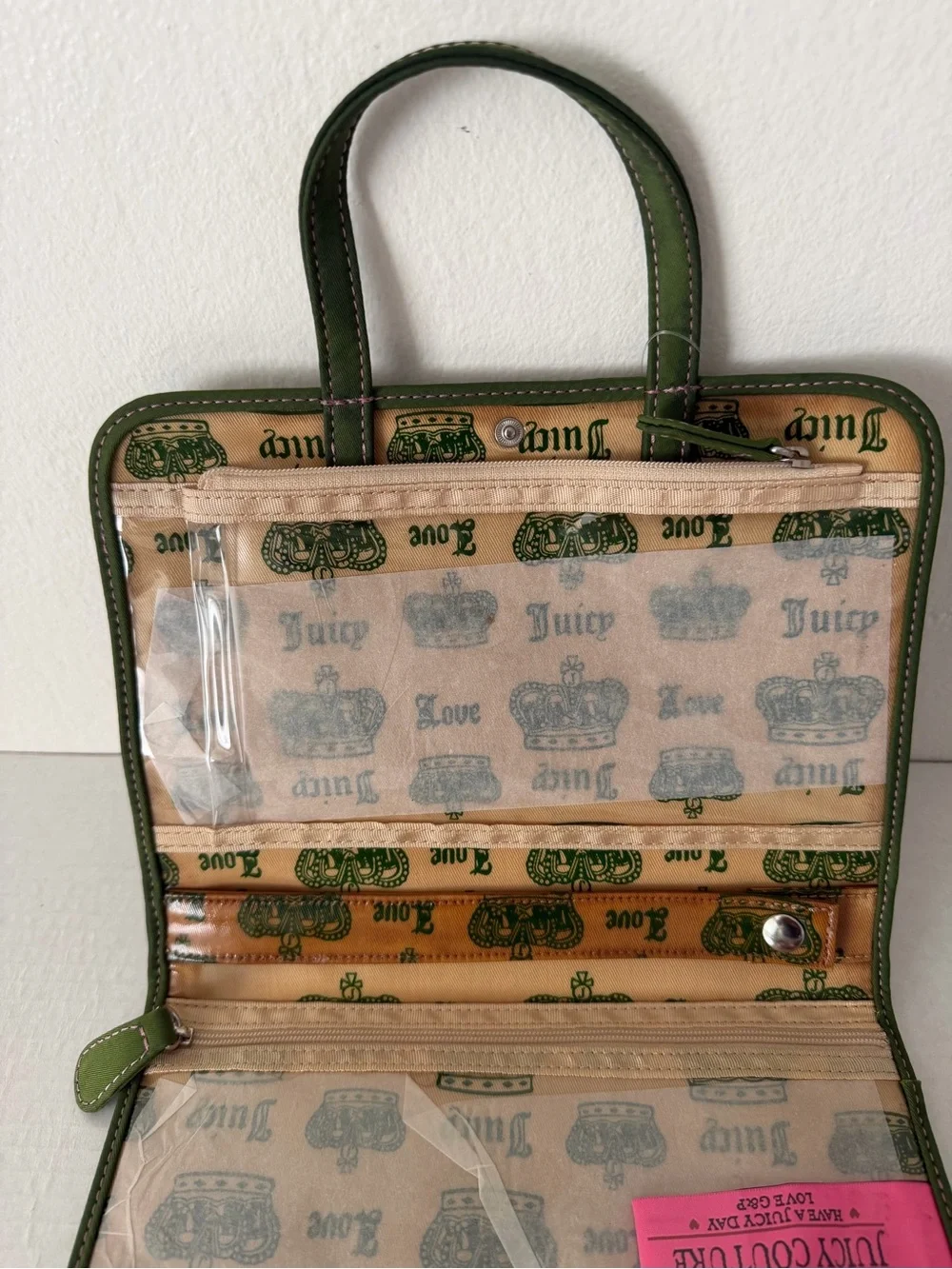 Y2K Juicy Couture Loves Cosmetic Bag Pouch Green Pink